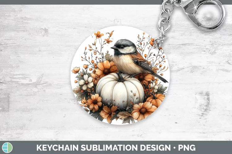 Country Pumpkin Chickadee Keychain Sublimation Keyring Desig