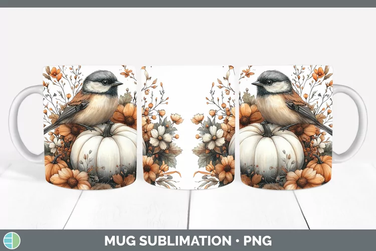 Country Pumpkin Chickadee Mug Wrap Sublimation Coffee Cup De