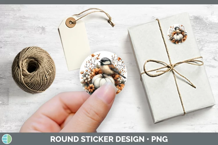 Country Pumpkin Chickadee Stickers | Round Labels Designs