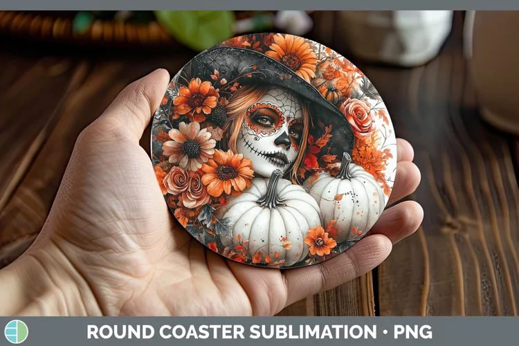 Country Pumpkin Day of the Dead Round Coaster Sublimation Co