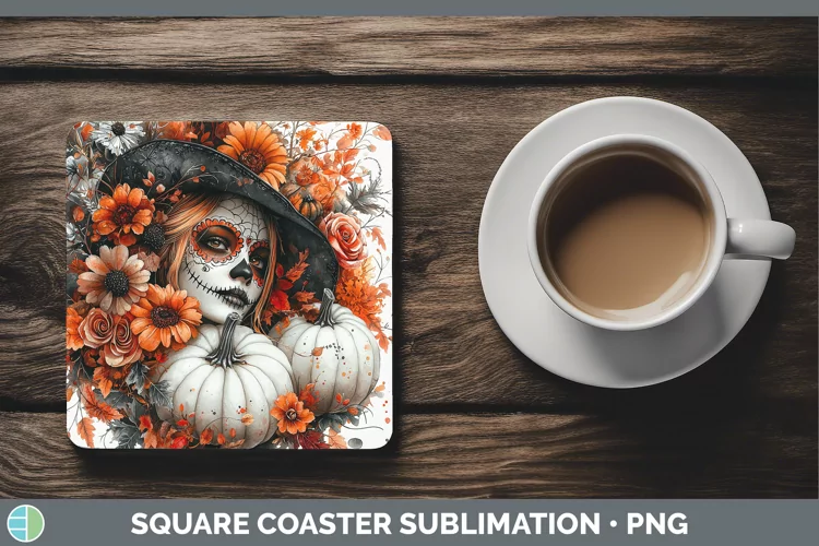 Country Pumpkin Day of the Dead Square Coaster Sublimation C