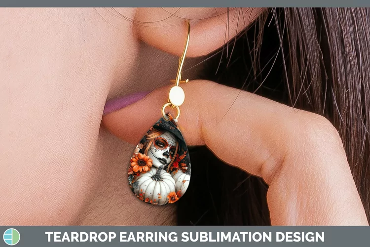 Country Pumpkin Day of the Dead Teardrop Earrings Sublimatio