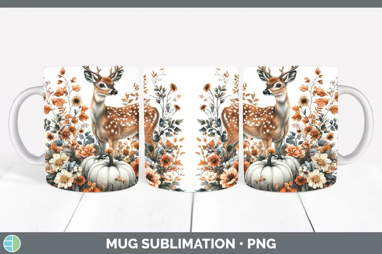 Country Pumpkin Deer Mug Wrap Sublimation Coffee Cup Designs