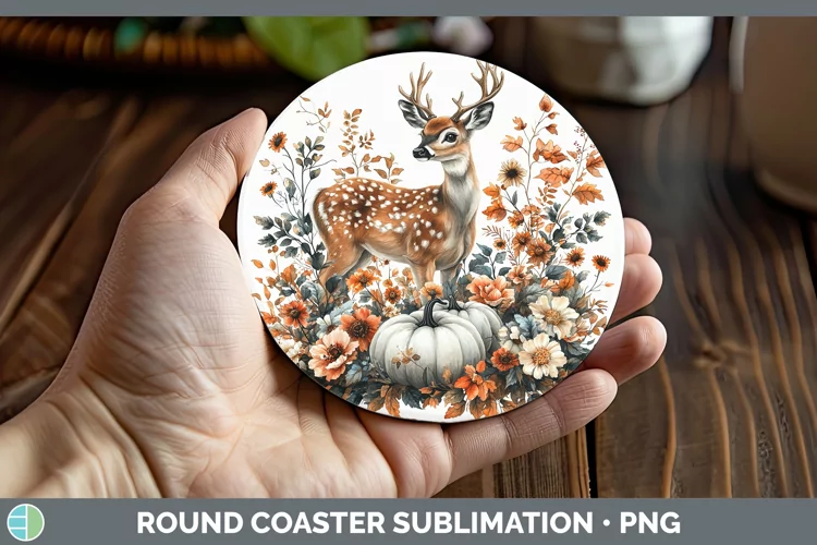 Country Pumpkin Deer Round Coaster Sublimation Coaster Desig