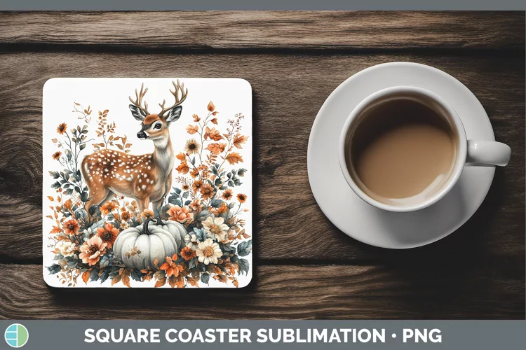 Country Pumpkin Deer Square Coaster Sublimation Coaster Desi
