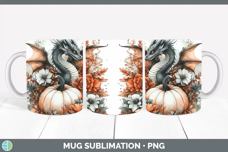 Country Pumpkin Dragon Mug Wrap Sublimation Coffee Cup Desig
