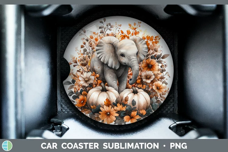 Country Pumpkin Elephant Car Coaster Sublimation Coaster Des