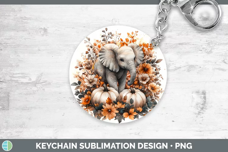 Country Pumpkin Elephant Keychain Sublimation Keyring Design