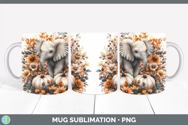 Country Pumpkin Elephant Mug Wrap Sublimation Coffee Cup Des