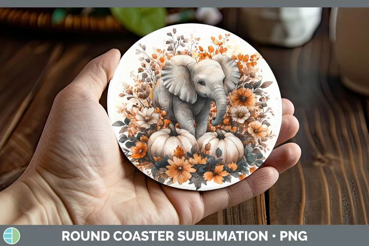 Country Pumpkin Elephant Round Coaster Sublimation Coaster D