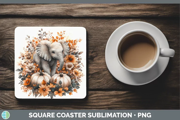 Country Pumpkin Elephant Square Coaster Sublimation Coaster