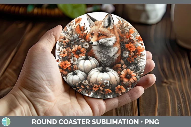 Country Pumpkin Fox Round Coaster Sublimation Coaster Design