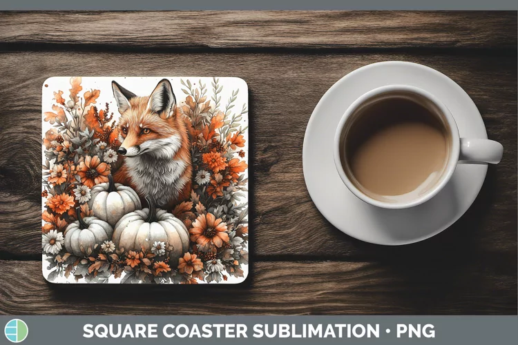 Country Pumpkin Fox Square Coaster Sublimation Coaster Desig