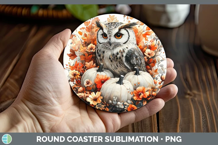 Country Pumpkin Owl Round Coaster Sublimation Coaster Design