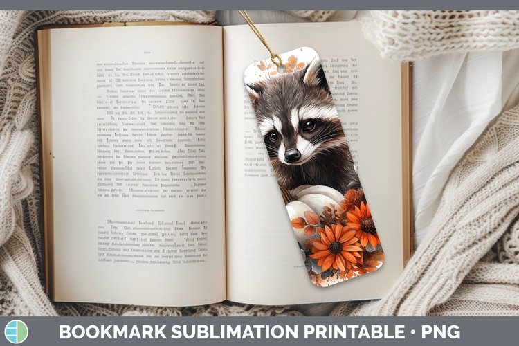 Country Pumpkin Raccoon Bookmark Sublimation Printable Desig