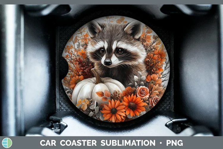 Country Pumpkin Raccoon Car Coaster Sublimation Coaster Desi
