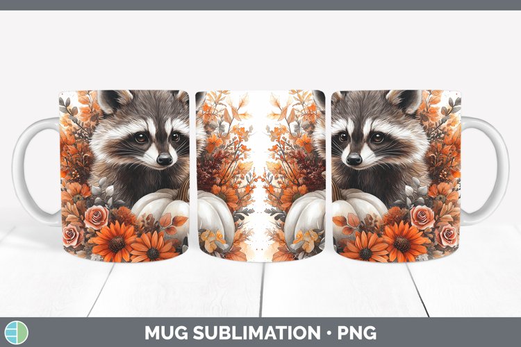 Country Pumpkin Raccoon Mug Wrap Sublimation Coffee Cup Desi