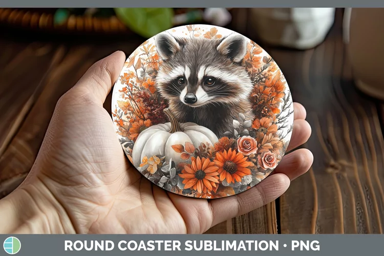 Country Pumpkin Raccoon Round Coaster Sublimation Coaster De
