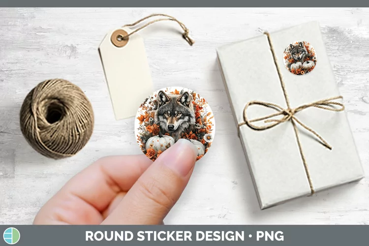 Country Pumpkin Wolf Stickers | Round Labels Designs