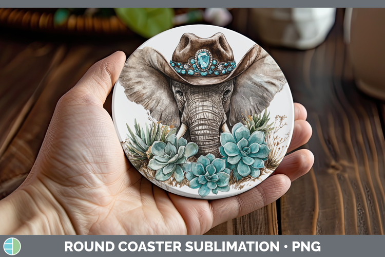 Country Western BS02 Elephant Round Coaster Sublimation Coas