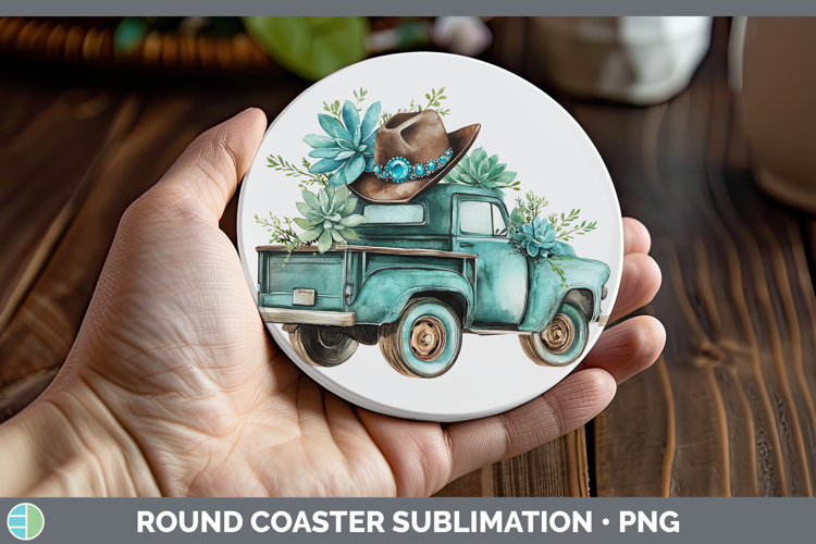 Country Western BS02 Vintage Truck Round Coaster Sublimation