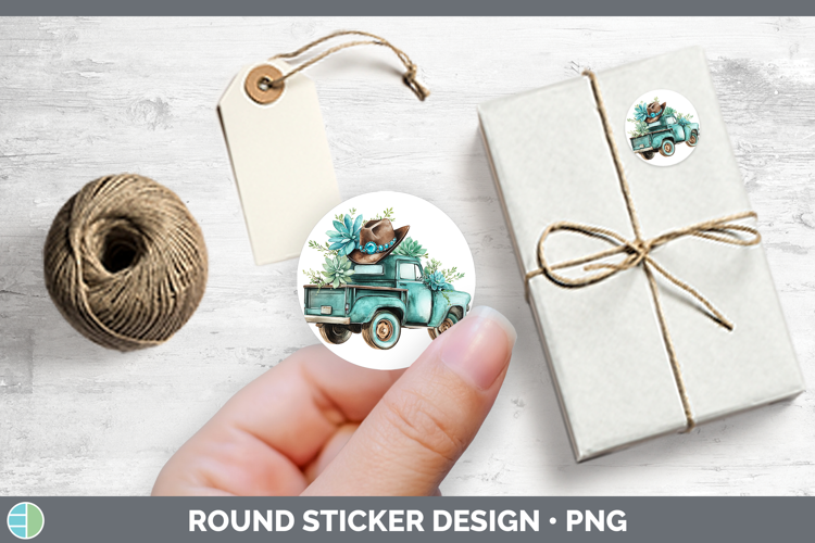 Country Western BS02 Vintage Truck Stickers | Round Labels D