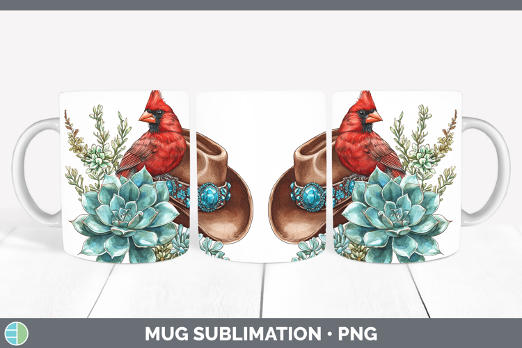 Country Western Cardinal Mug Wrap Sublimation Coffee Cup Des