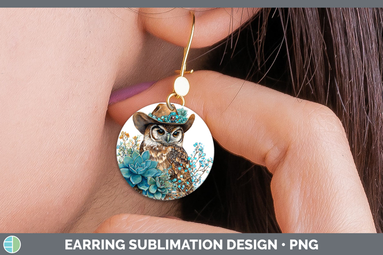 Country Western Owl Round Earrings Sublimation Earrings Desi
