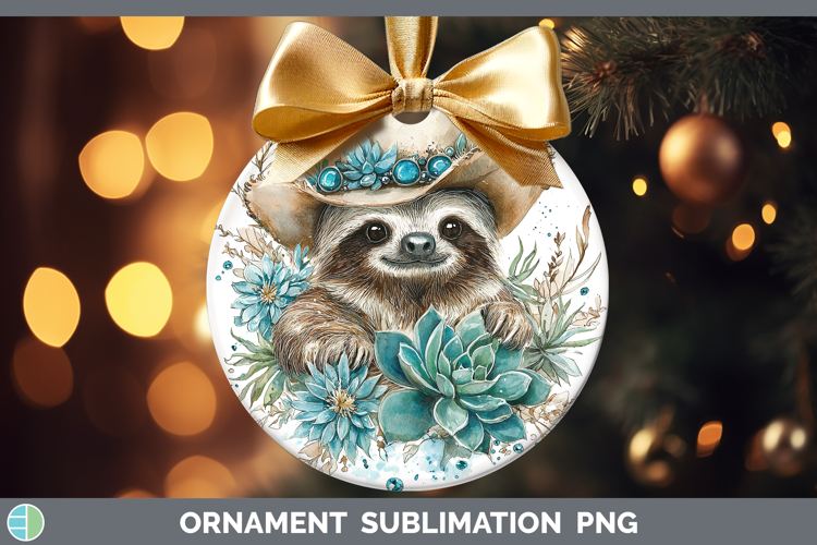 Country Western Sloth Ornament Sublimation Bauble Designs
