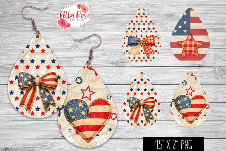 Country Patriotic | 4th of July | 4 Sets Teardrop Earrings