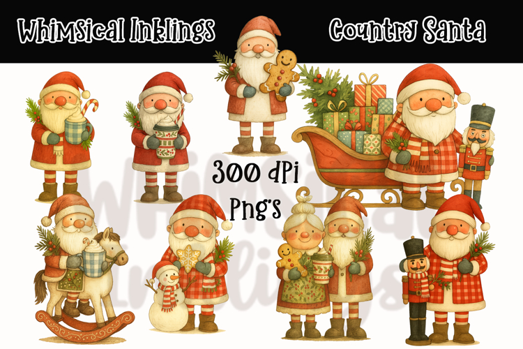 Country Santa Christmas Clipart| Christmas Sublimation