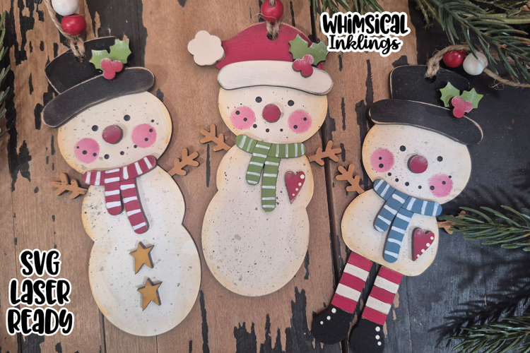 Country Snowman Trio Ornaments Laser