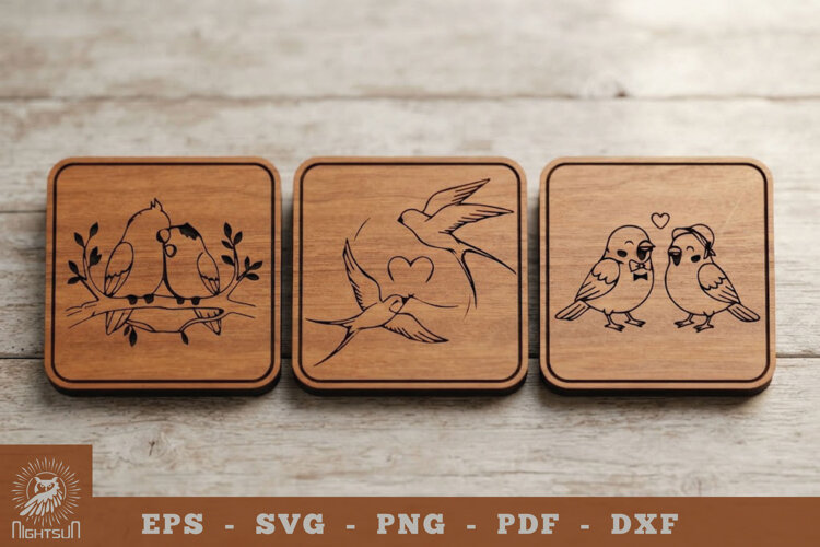 Couple Birds Lasercut Coaster example image 1