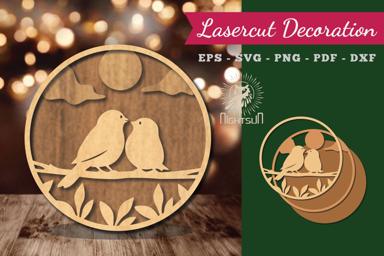 Couple Birds Lasercut Round