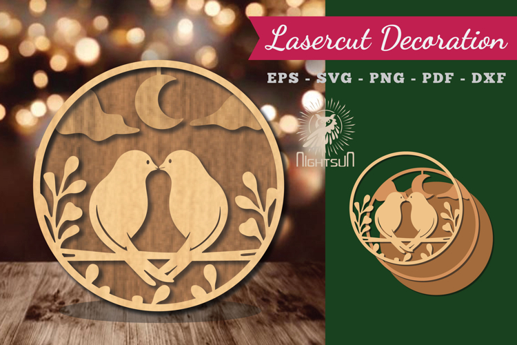 Couple Birds Lasercut Round