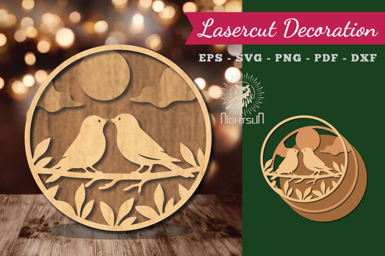 Couple Birds Lasercut Round