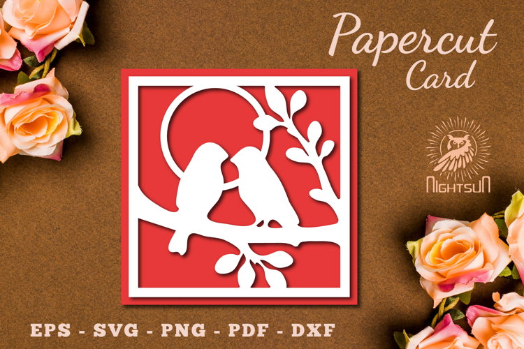 Couple Birds Paper Cutting Card SVG