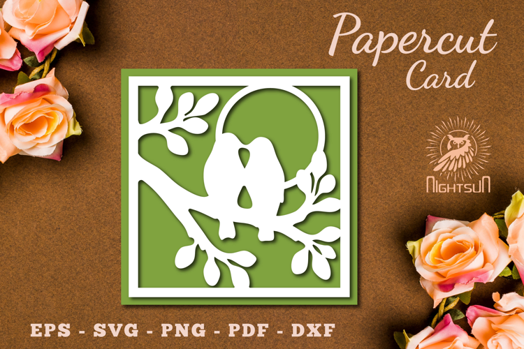 Couple Birds Paper Cutting Card SVG