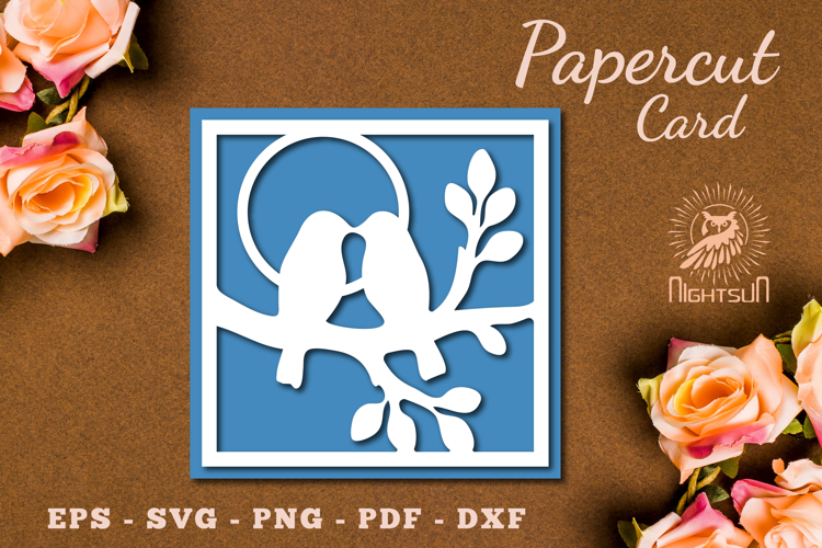 Couple Birds Paper Cutting Card SVG