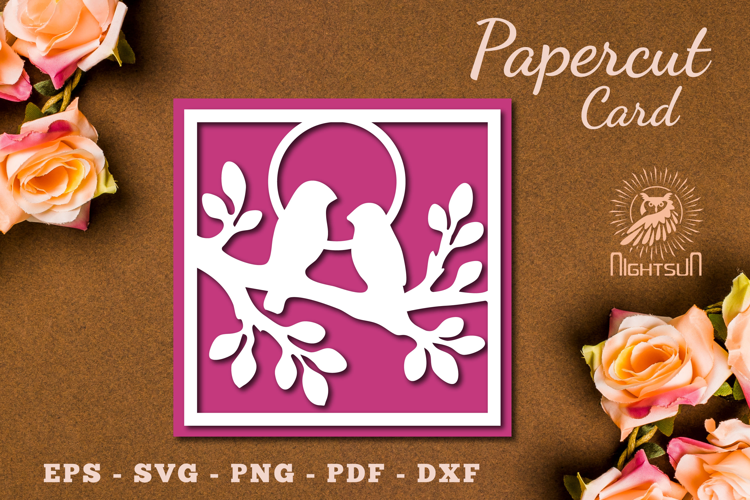 Couple Birds Paper Cutting Card SVG