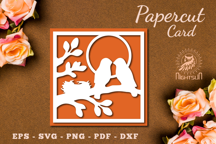 Couple Birds Paper Cutting Card SVG