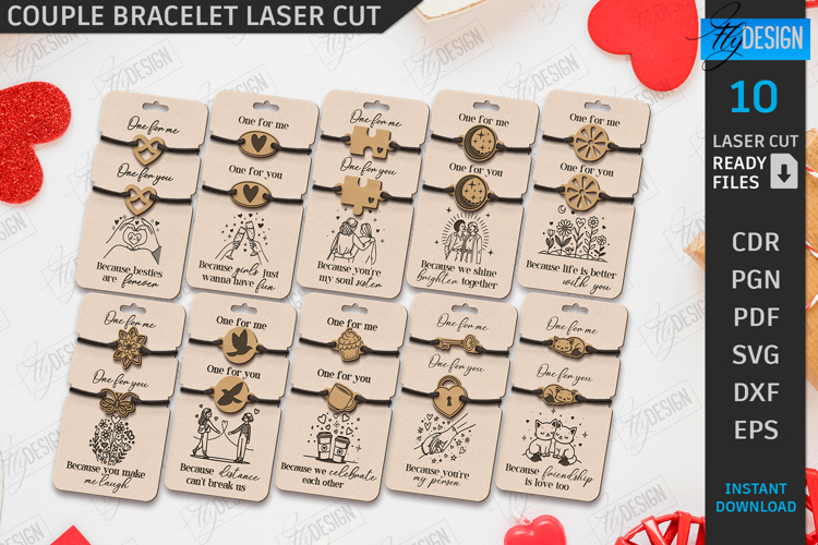 Couple Bracelets Laser Cut Bundle|Bracelet Charms|Friendship
