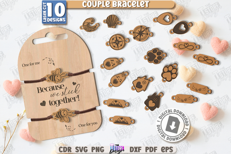 Couple Bracelets Laser Cut Bundle |Bracelet Charms| Love Day