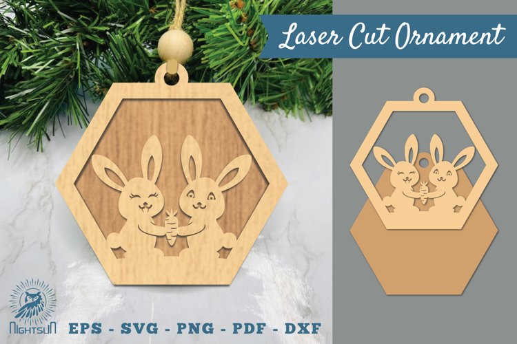 Couple Bunny Laser Cut Ornament SVG example image 1