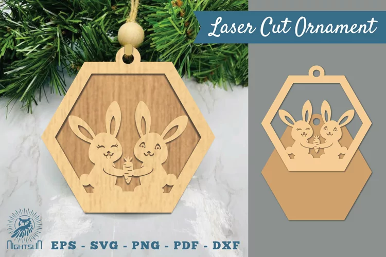 Couple Bunny Laser Cut Ornament SVG