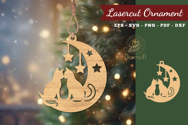 Couple Cat in Moon Lasercut Ornament SVG