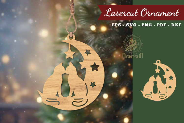 Couple Cat in Moon Lasercut Ornament SVG