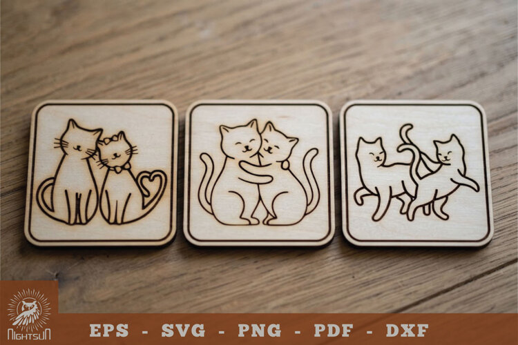 Couple Cat Lasercut Coaster example image 1