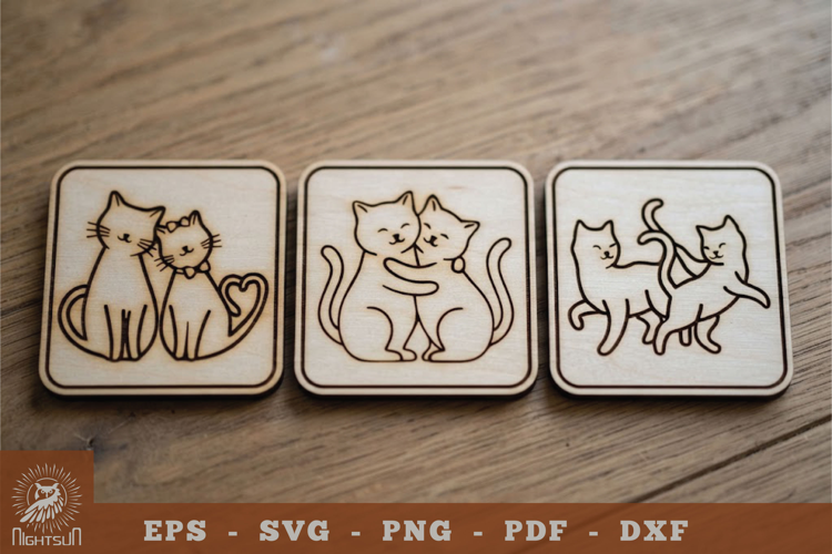 Couple Cat Lasercut Coaster