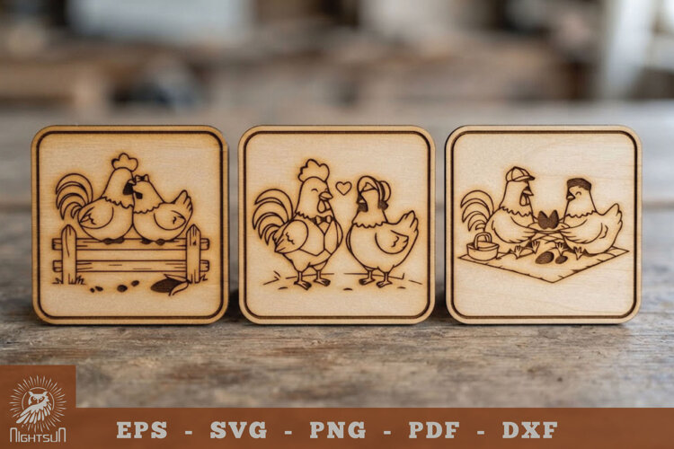 Couple Chicken Lasercut Coaster example image 1